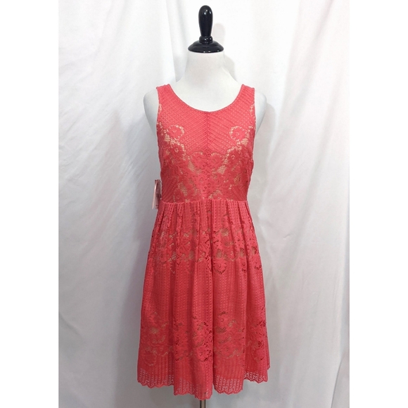 NEW Free People Rocco Lace Cutout Dress - Size 6 Womens - Cherry Pink Red Peach - Picture 5 of 10